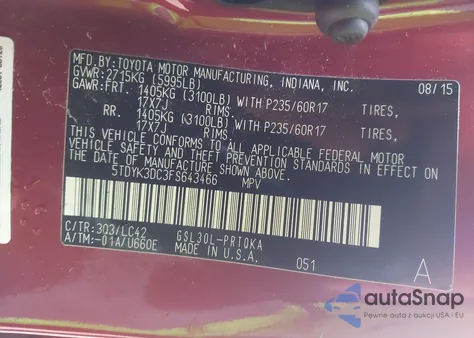 2015 Toyota Sienna Xle 8 Passenger из США, поврежденный, VIN 5TDYK3DC3FS643466